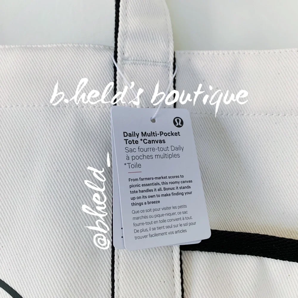 lululemon Daily Multi-Pocket Tote *Canvas Bag 20L in Natural/Black Brand New NWT